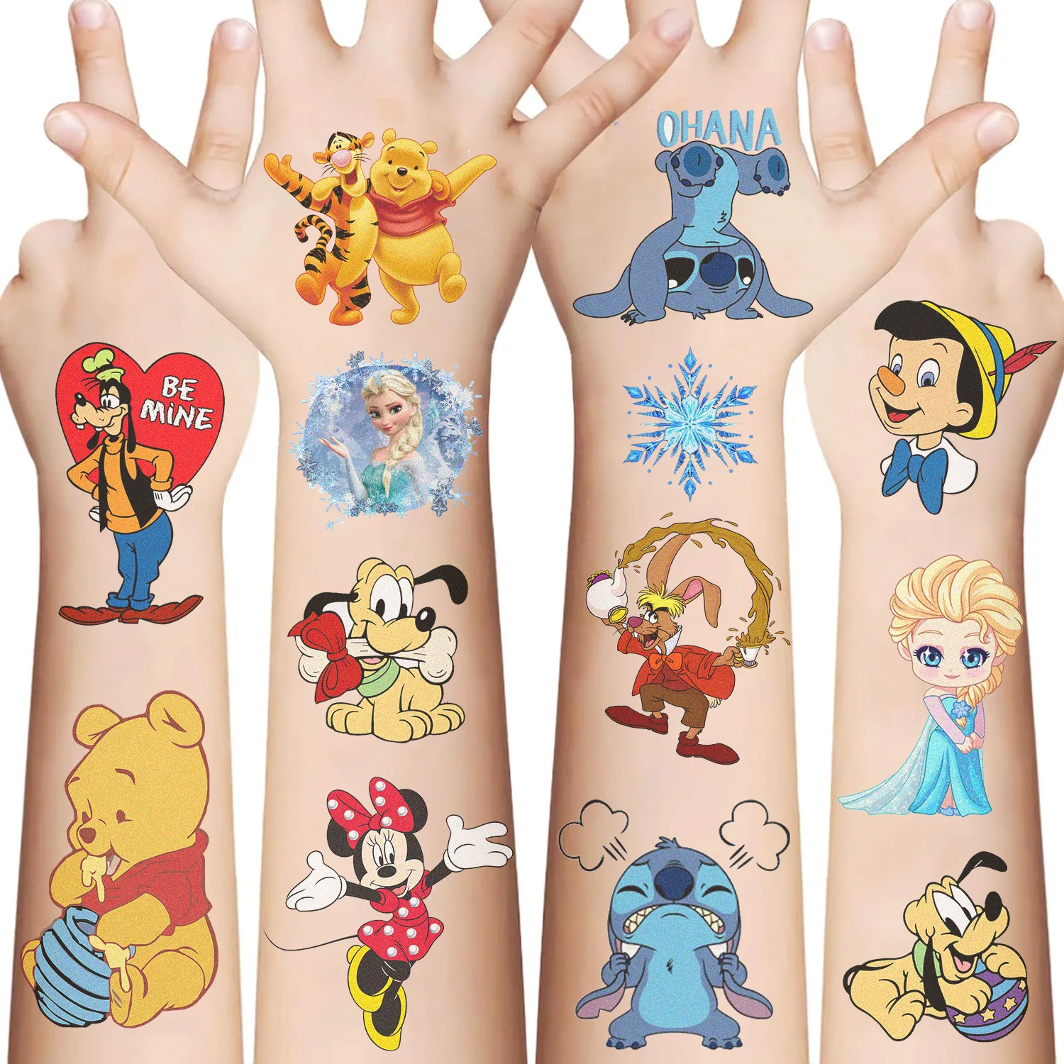

10Pcs/set Disney Princess Frozen Temporary Tattoo Stickers Cute Stitch Mickey Children Tattoo for Kids Funny Birthday Gift