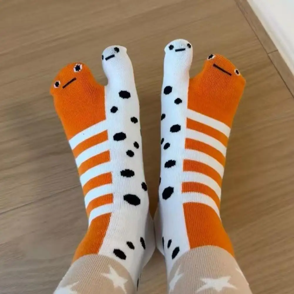 1/2 pares mulheres dividir meias de 2 dedos meias de algodão respirável elástico umidade wicking macio dos desenhos animados impressão flip flop meias de algodão