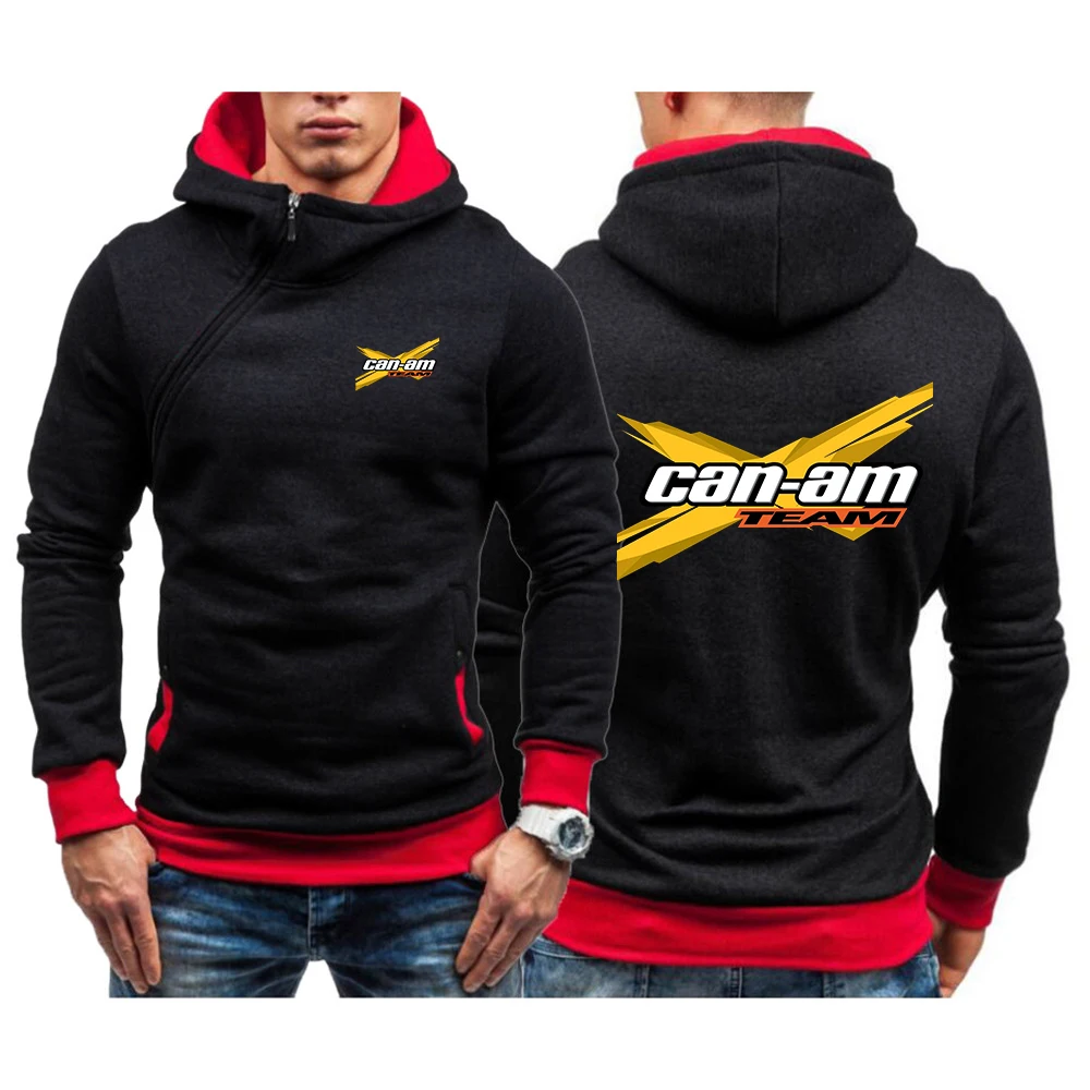 

2023 New CAN-AM BRP Printing Logo Men Long Sleeve Oblique Zipr Pullover Hooded Solid Color Hoodies Tacksuit Sweatshirt Man Hoody