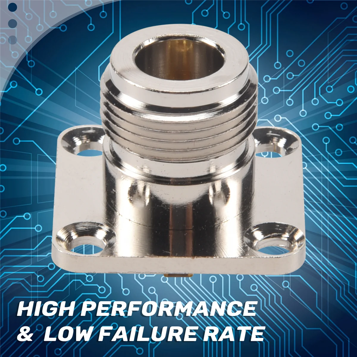 Gniazdo żeńskie typu N Złącze koncentryczne RF 4-otworowe do montażu panelowego z kubkiem lutowniczym, srebrne