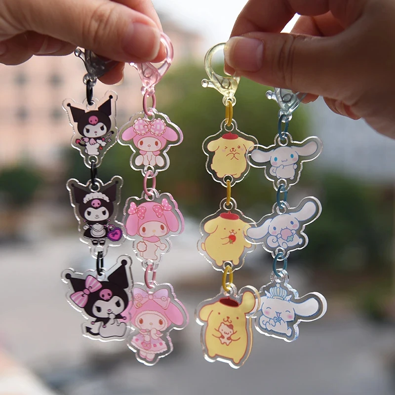 Miniso Cartoon Characters Keychain Authentic Hello Kitty My Melody Kuromi Cinnamoroll Cute Anime Charm Car Key Ring For Women