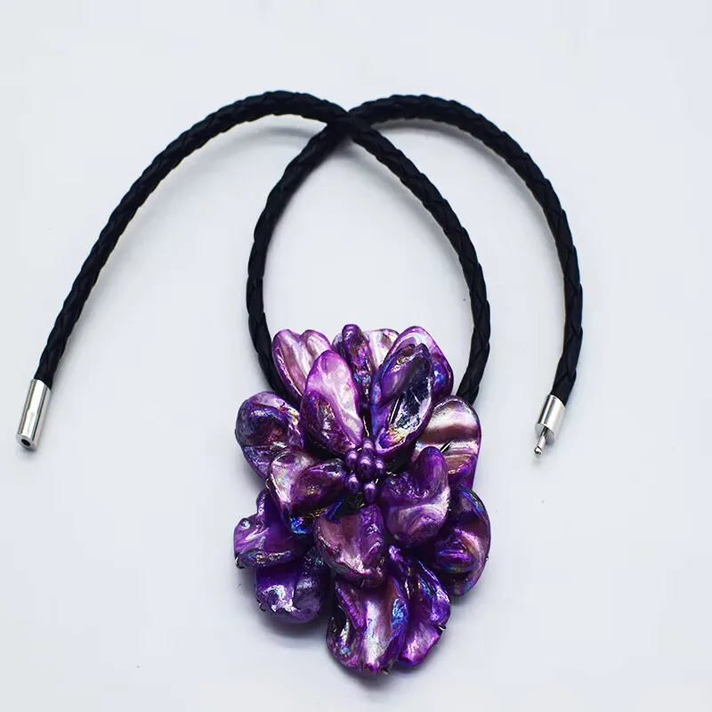 WOW!  black /WHITE shell pearl flower necklace 48cm nature FPPJ hand make unique