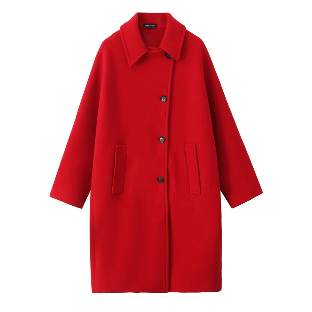 

UNIZERA women's loose fitting top with collar long sleeves pocket buttons autumn and winter new style temperament coat jacket