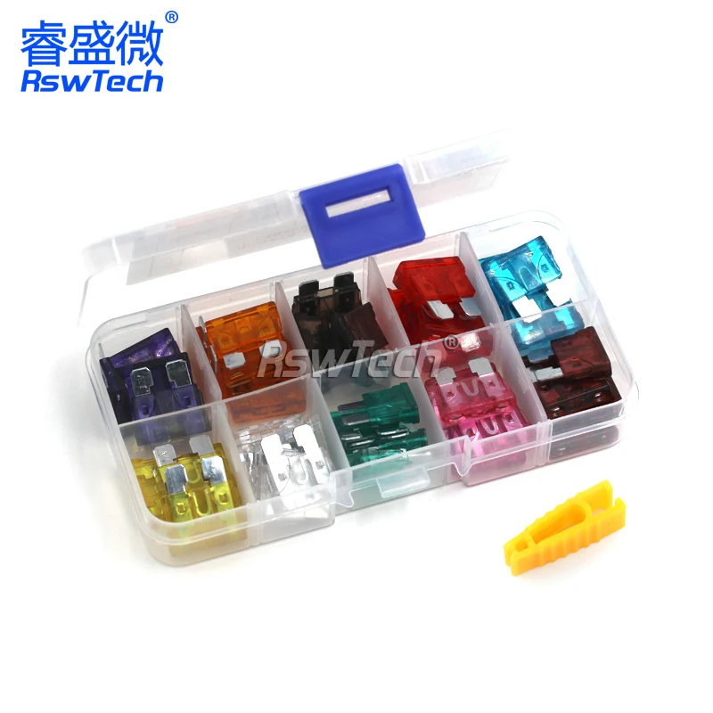 50pcs/lot Car Auto Medium Size Standard Blade Fuse Box Plastic Box Assortment with 3A 5A 7.5A 10A 15A 20A 25A 30A 35A 40A Fuses