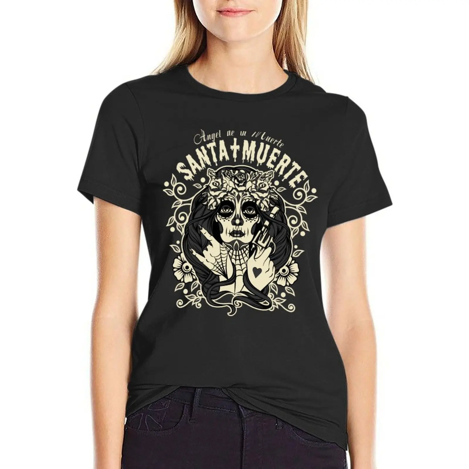 

Santa Muerte Sugar Skull Calavera Angel De La Muerte Classic T-Shirt sports fans graphics tshirts woman
