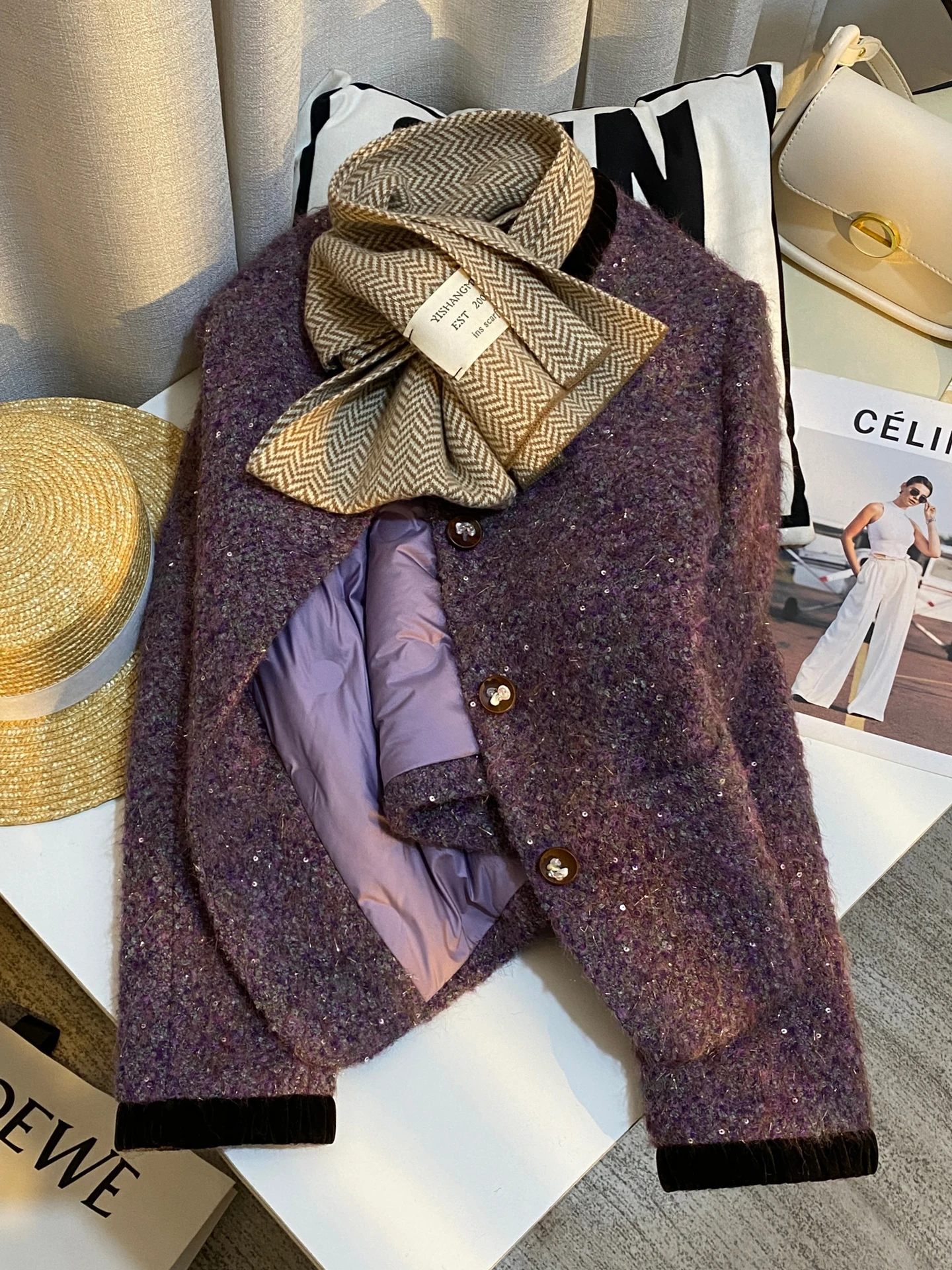 

Ele Purple iny Tead ort down Jaet Women's Faion 2025 Winter New Arrival Warm Fce Lined Casual Sle Coat