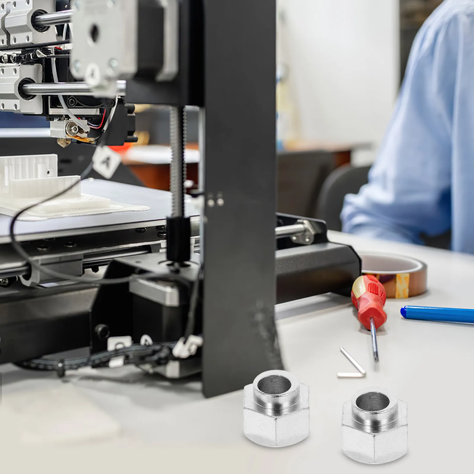 

10Pcs 3D Printer Hex Nut Eccentric Hole Design Carbon Steel with Nickel Coating for High Precision Engraving Printing Supplies