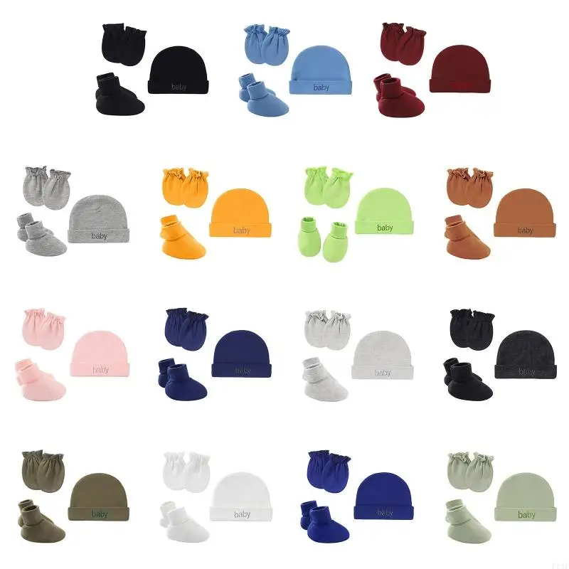 F19F Baby Newborn Cotton Hat Gloves Foot Cover Set Newborn Single Layer for Baby Girls Boys Birth Keeping Warm Clothes