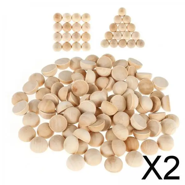 2X 100Pcs Unfinished Half Wood Beads Wood Half Beads for Paint DIY Projects Toy