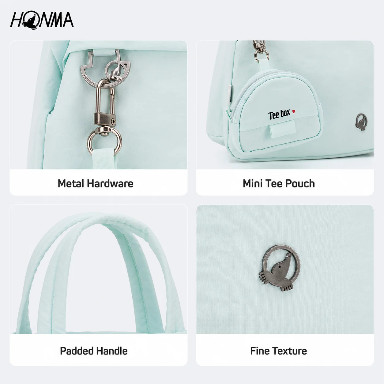 HONMA Women's Golf Handbag OG2509 Lightweight Nylon Tote Bag with Detachable Tee Pouch Padded Handles