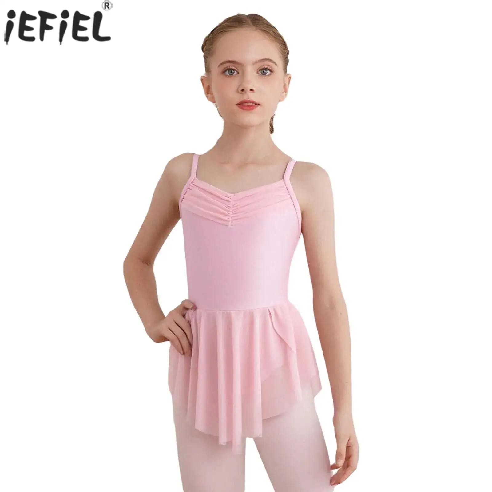 

Kids Girls Ballet Dance Tutu Dress V-Neck Spaghetti Straps Skating Gymnastics Leotards Ballerina Practice Performance Costume