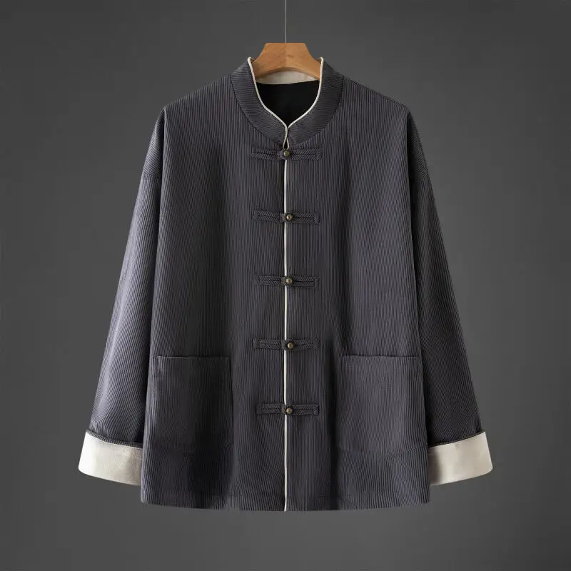 2025 Men Traditional Chinese Vintage Jacket Men Hanfu Tang Suit Autumn Men Corduroy Jacket Male Button Kung Fu Coat