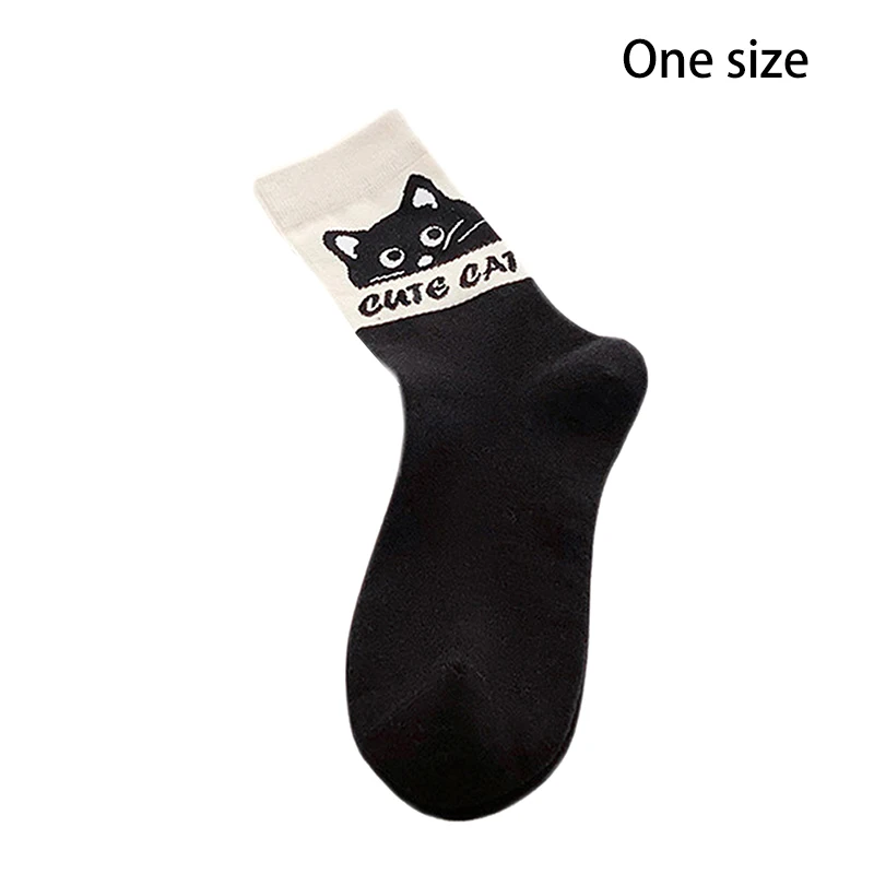 Cartoon Cute Cat Color Matching Polyester Cotton Socks Mid-tube Socks Breathable Sweat Absorption Sports Sock Sweet Student Sock