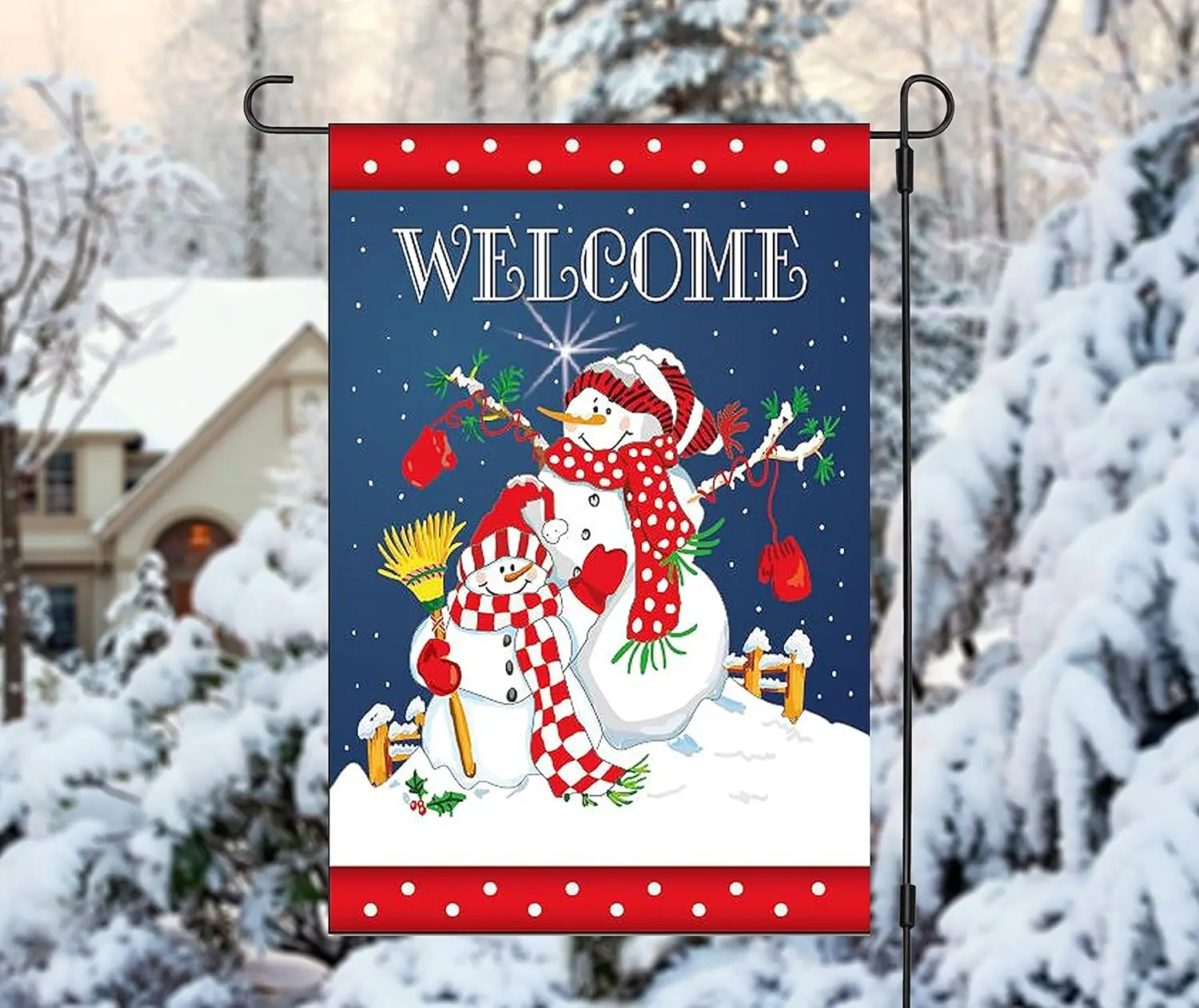 Winter Welcome Snowman Garden Flag - Double Sided Outdoor Yard Decor - Snowmen Design 12 x 18 inches in size by Jolly Jon