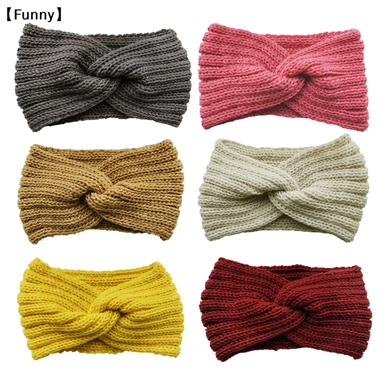 

Забавные зимние теплые повязки на голову (2 шт.), толстые вязаные повязки с защитой для ушей, аксессуары для волос, стильные головные уборы для холодной погоды