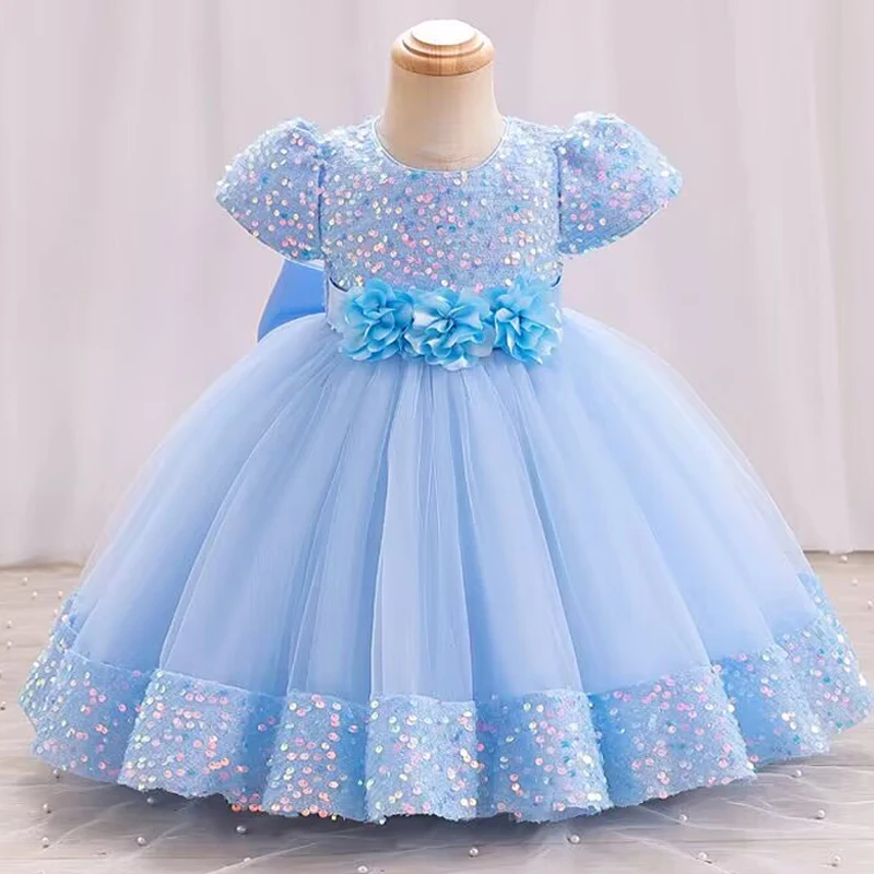 Baby Girl Sequin Dress new year Christmas Party Princess Baby flower bow dress children\'s birthday party Sequin Communion Dress