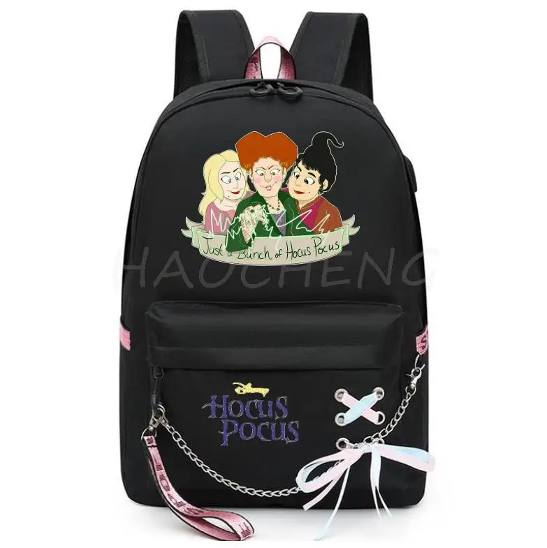 Disney Hocus Pocus 2 Bag Zipper USB Charging Mochila Capacity Backpack Women Kpop School Bags For Teenage Girls Students