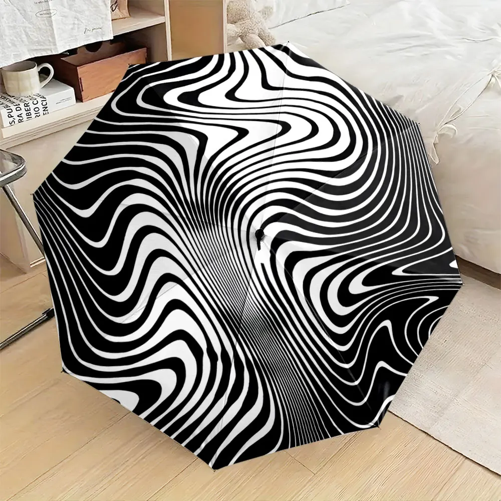 1PC Optical Illusion Black and White Umbrella Design Print 8 Iron Ribs Folding Umbrella Auto-Open Fashion Sunshade