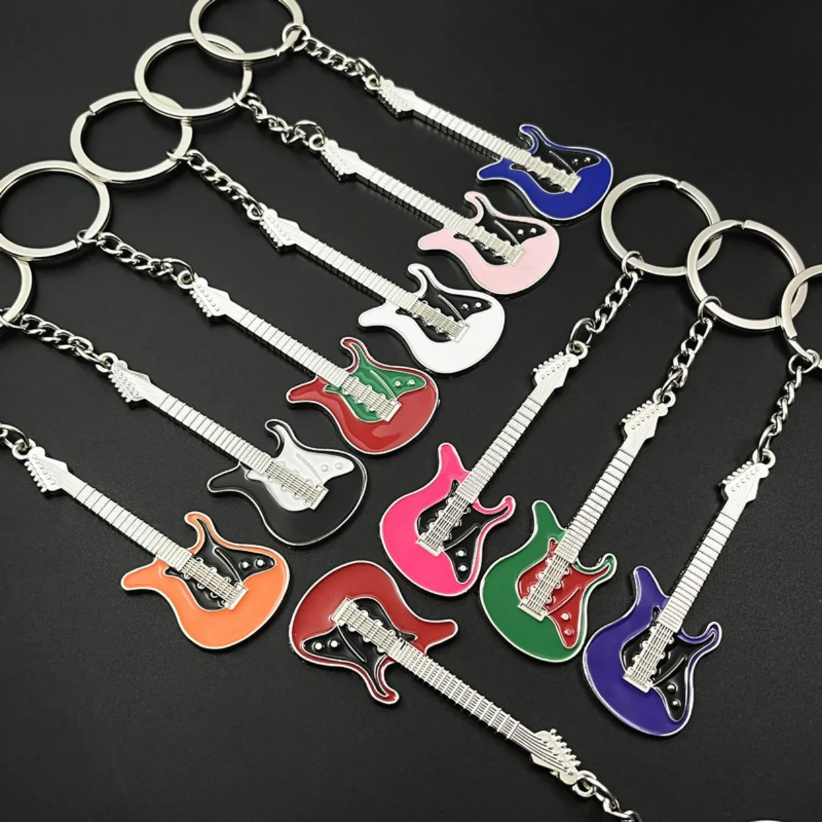 Creative Mini Musical Instruments Guitar Keychain Multi-Color Rhinestone Keyring Women Men Car Handbag Phone Case Pendent Gift image 6
