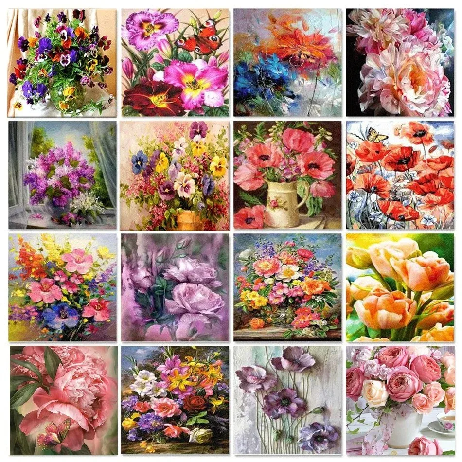 Malen nach Zahlen für Erwachsene und Kinder, DIY handgemaltes Ölgemälde, Blumenbild, Malerei, Heimdekoration, individuelles Geschenk