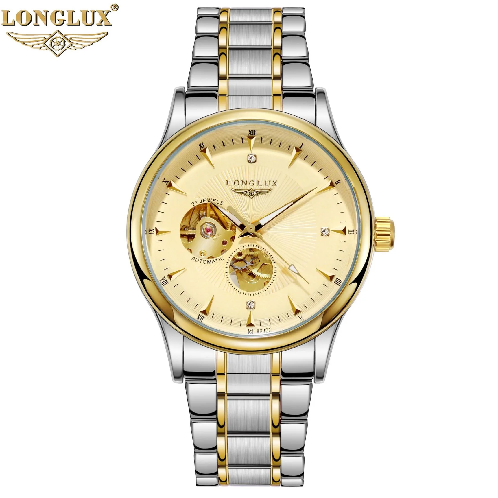 LONGLUX Männer automatische mechanische Uhr elegante Luxusuhren wasserdicht Skelett Business Großhandel Edelstahl Geschenkuhr 3