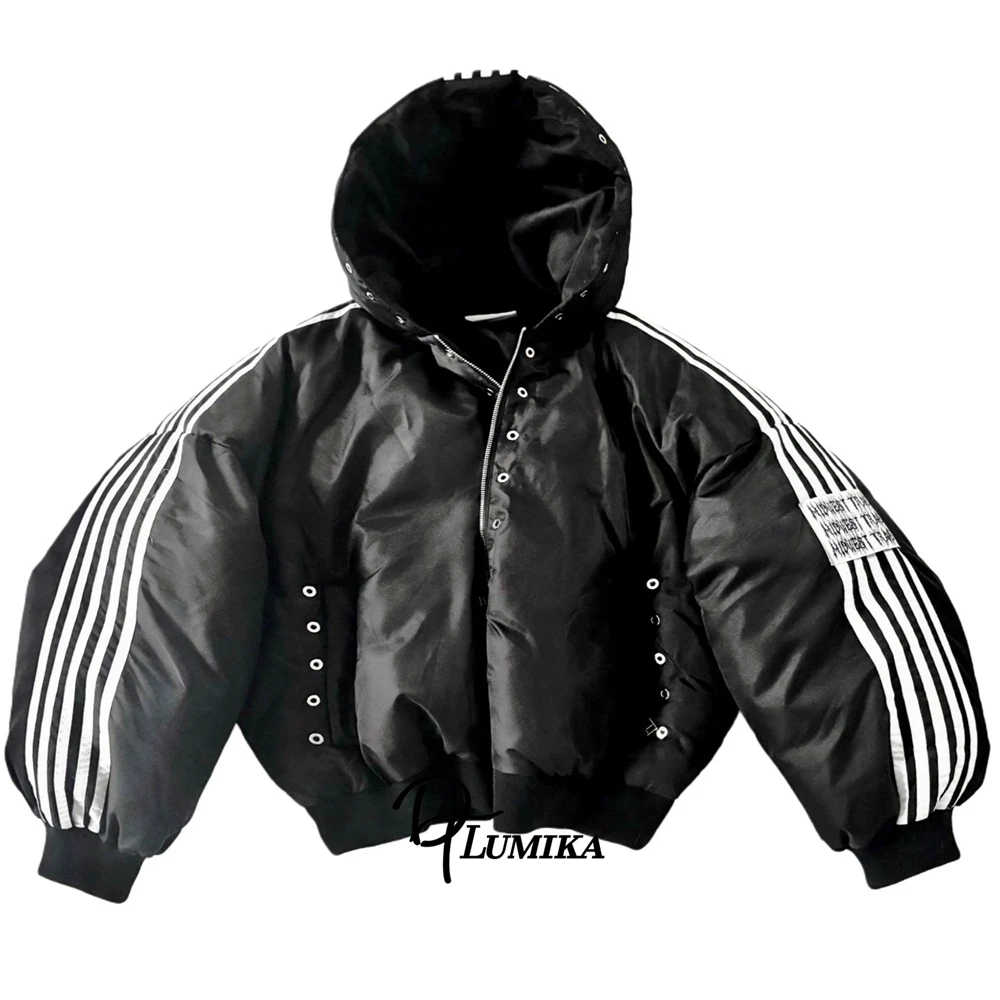 DTLumika العصرية الجديدة معطف دافئ للجنسين الرجال النساء سترة الشارع موضة هوديي Straiped سترة المتضخم لخريف شتاء #5