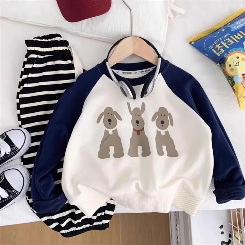 

Girls' Crew Neck Long Sleeve Cartoon Print Sweatshirt Children's Fashion Casual Versatile Sweatshirt New Set