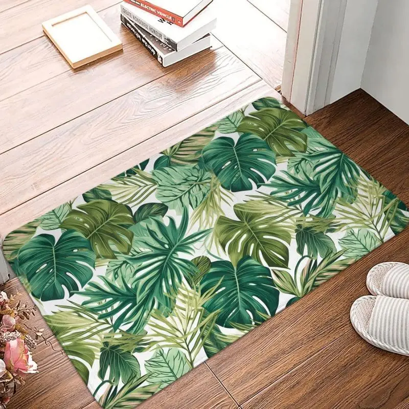 Plant Leaves Printed Bath Mat Non Slip Super Absorbent Doormat Home Outdoor Decor Kitchen Rug Laundry Room Floor Entrance Carpet