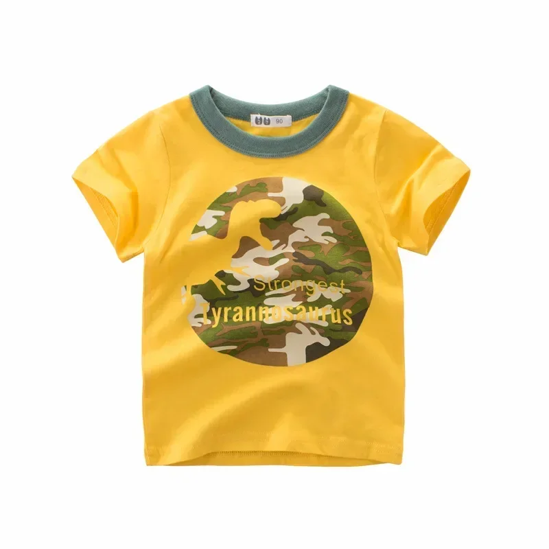 2025 Summer New Boys Cartoon Dinosaur T-Shirt Children's Short Sleeve Cotton Top Tees Shirts Kids Clothes 2-10Years Dropshipping