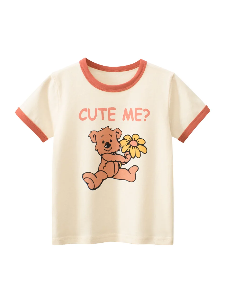 Kids Girls Clothes 100% Cotton Short Sleeve T-Shirts Bear Cat Cartoon Children Clothes 2 3 4 5 6 7 8 Years Kids Summer Clothing