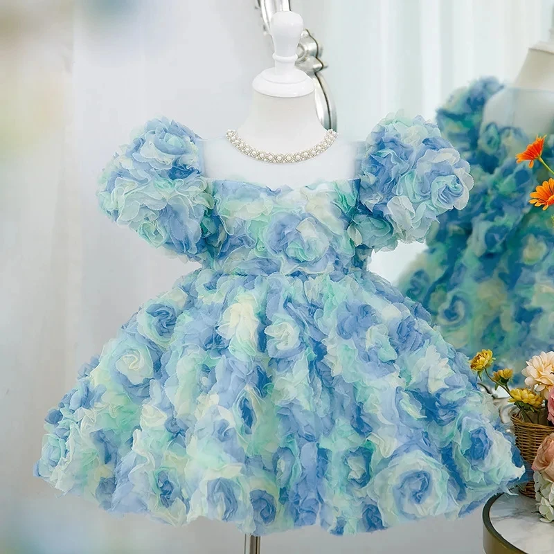 Vestidos de desfile de graduación para niños, Vestidos de Noche de lujo para niñas de flores, fiesta de cumpleaños, Vestido corto de tul de princesa para niños, 2024