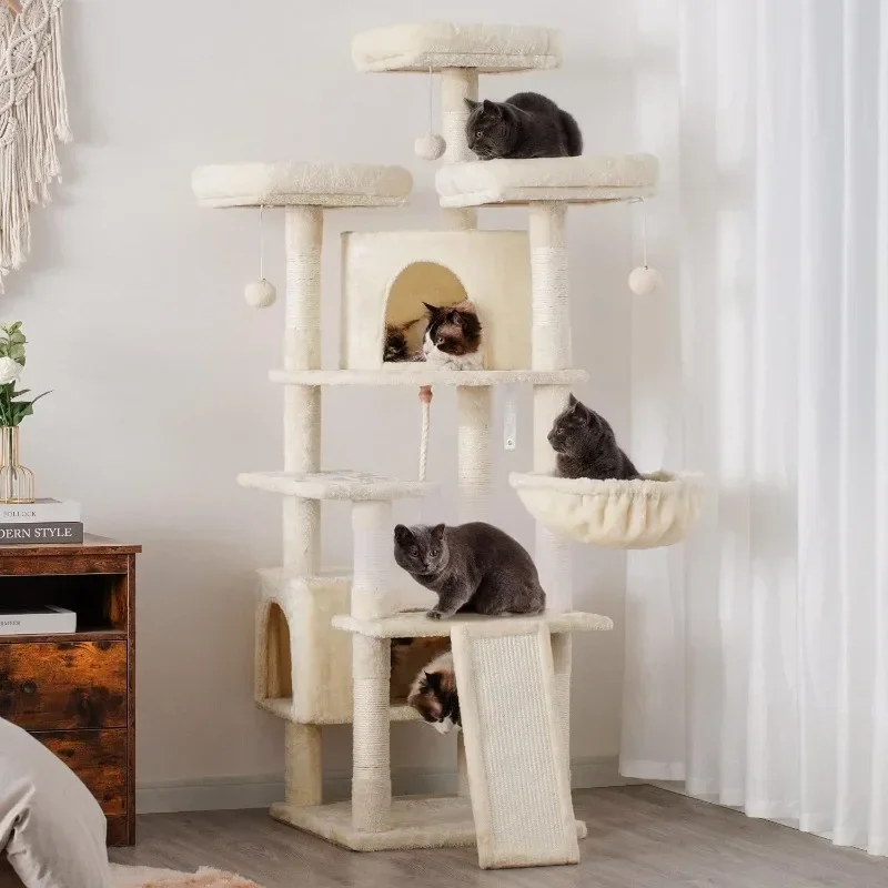 Cat Tree Large Cat Tower for Indoor Cats,Multi-Level Cat Furniture Condo for Cats with 3 Padded Plush Perch, Cozy Basket