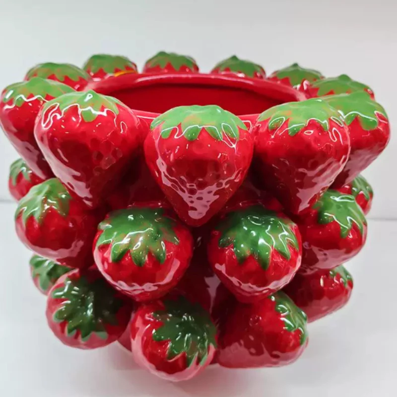 Ceramic fruit ornaments, strawberry storage, vase flower inserts, decoration, home crafts