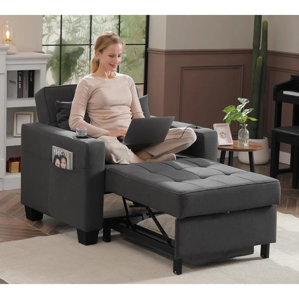 

36.6 Inch Sleeper Chair,3-in-1 Convertible Chair Bed,Pull Out Sleeper Beds Adjustable Single Armchair Sofa