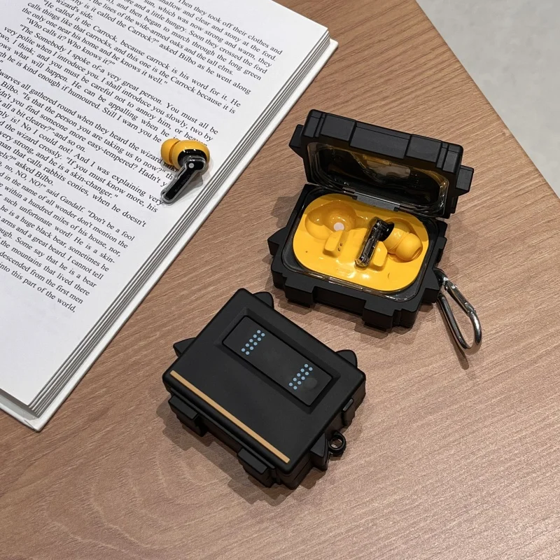 Cartoon Silicone Earphone Case Cover for Nothing Ear (A) Black Robot Wireless Earbuds Charging Box Protective Shell With Hook
