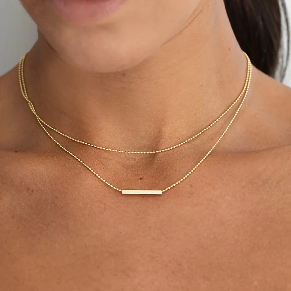 Clean Girl Quiet Luxury Layered Bar Pendant Necklace,Waterproof Non-Fading 18K Gold Stainless Steel,Dainty Minimalist T-Bar Gift