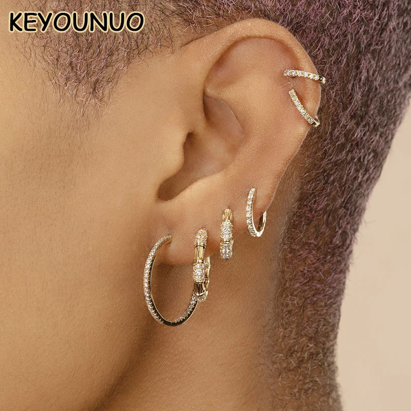 KEYOUNUO Gold Filled Heart Star Hoop Earrings For Women Snake Ear Cuffs Zircon Drop Stud Earring Fashion Party Jewelry Wholesale