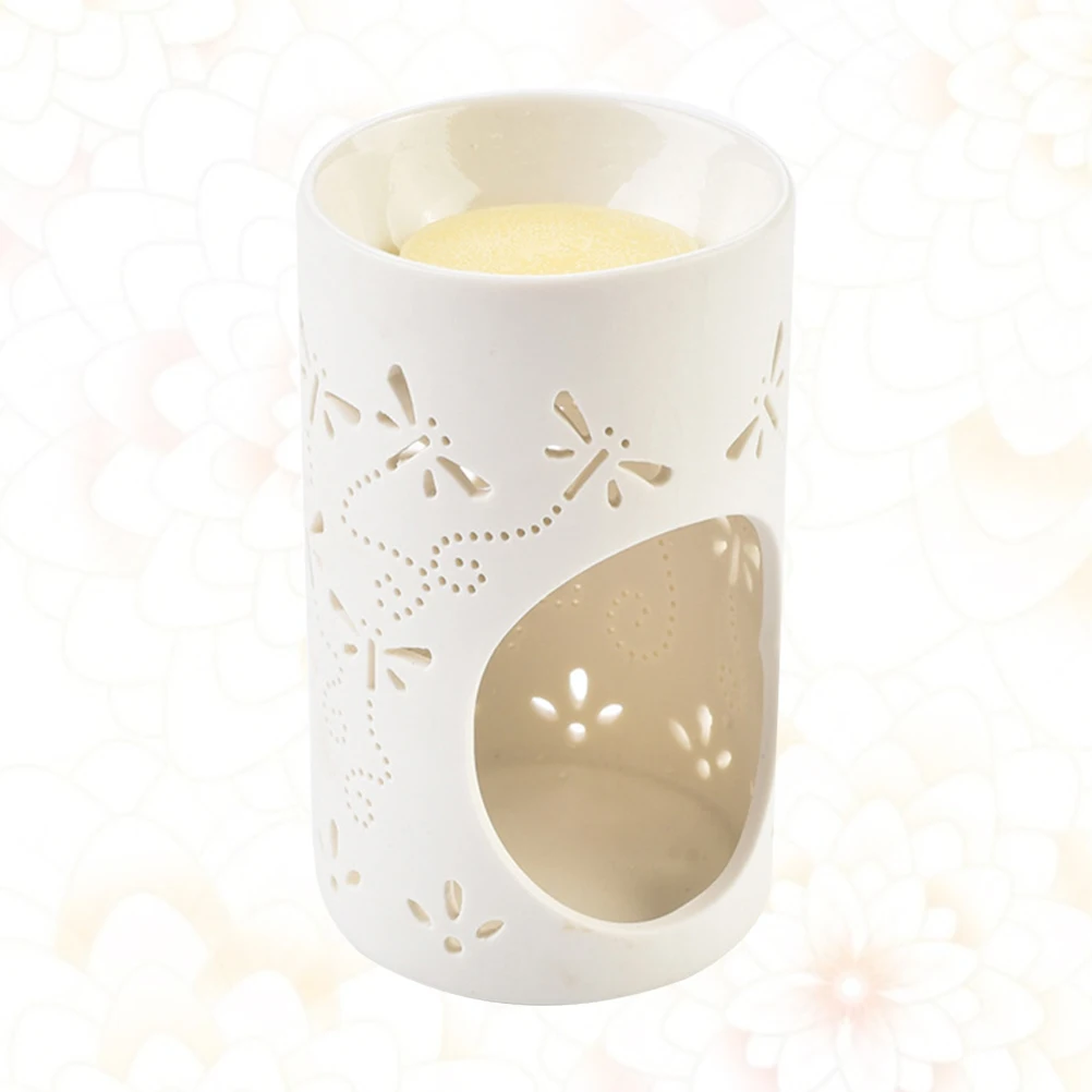 الأبيض السيراميك الشاي ضوء حامل جوفاء اليعسوب نمط مصباح عطر لغرفة المعيشة شرفة الديكور حامل مصباح الشاي