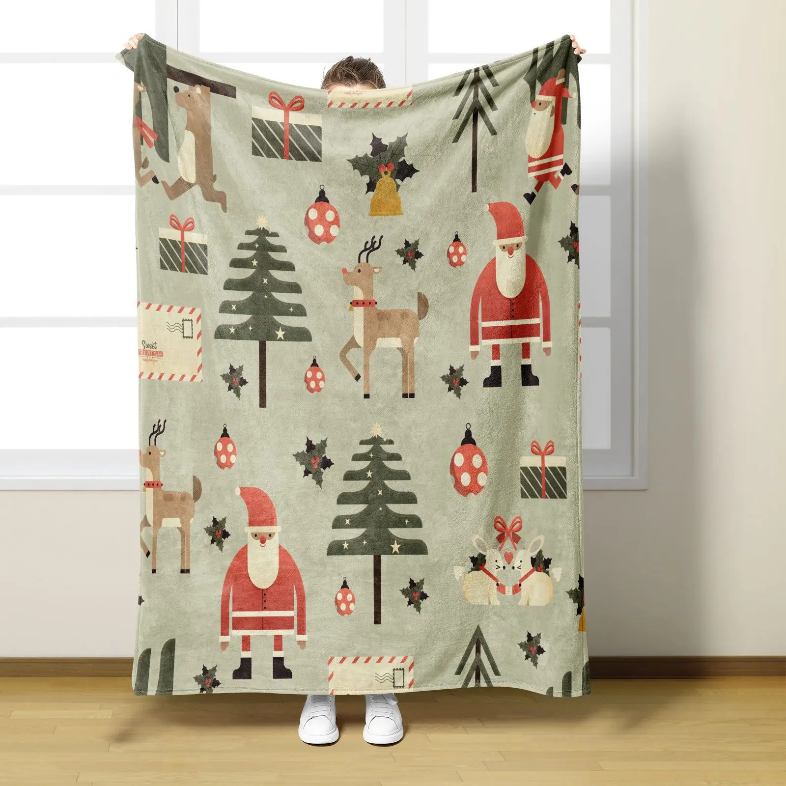 Christmas Blanket Winter Warm Office Nap Blanket 3D Digital Double-sided Printed Flannel Blankets Sofa Cover Bedquilt