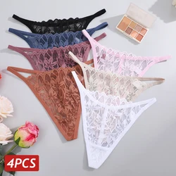 4PCS/Set Women Sexy Lace Thongs G-String Floral Lace Panties Hollow Out Breathable Underwear Female Sexy Intimates Lingerie S-XL