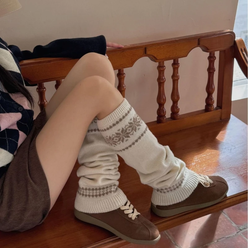 

Fairy Grunge Knitted Jacquard Patchwork Leg Gothic Harajuku Women Japanese Keep Warm Vintage Calf Boots Cover Y2k Aesthetic Long