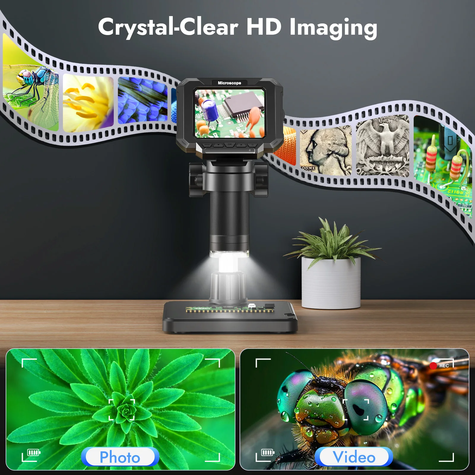 Microscópio digital de 2,8 polegadas, ampliação 1000X, microscópio de moeda 1080P HD, microscópio de solda para reparo eletrônico, PCB, moedas