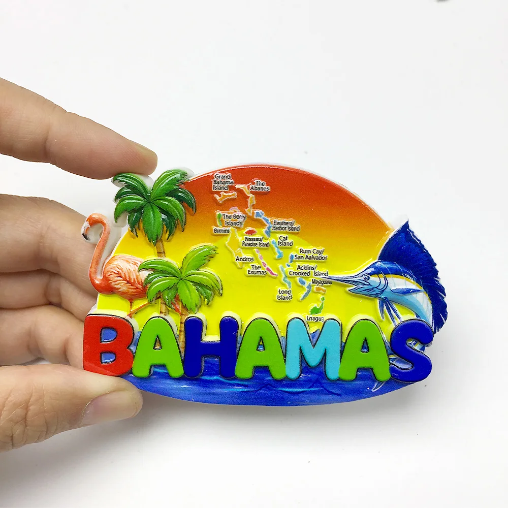 

Resin BAHAMAS Fridge Magnet - Tropical Themed Decor with Detailed Map and Iconic Landmarks - Perfect Home Decoration Gift