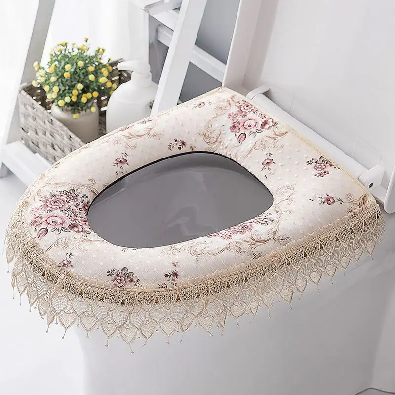 سستة ملفوفة بالكامل غطاء المرحاض القطن الكتان وسائد مقعد المرحاض النمط الأوروبي ديكور المنزل الحمام غطاء حلقة المرحاض