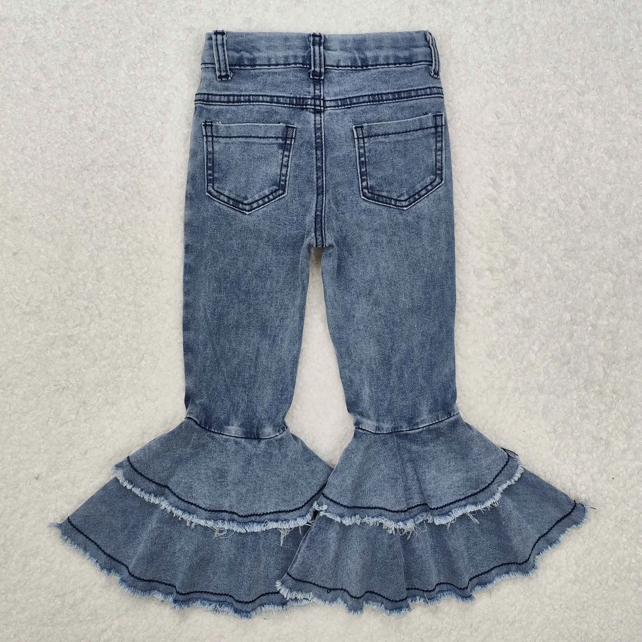 Wholesale Children Denim Jeans Clothes Kids Infant Pocket Blue Doddler Zipper Double Bell Bottom Pants Baby Girl Flared Trousers