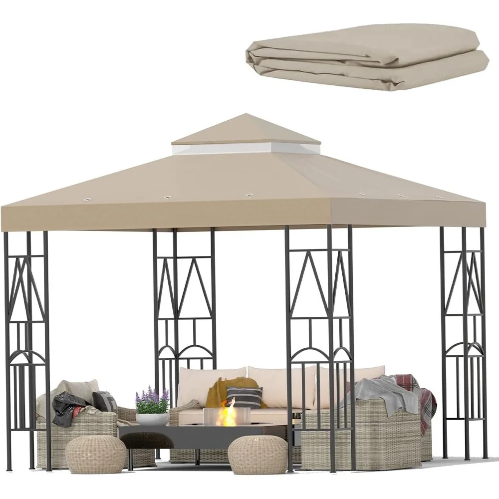 

10x10 Gazebo Replacement Canopy Top Durable Waterproof UV Resistant Oxford Fabric Double Tier Yard Patio Sunshade Cover