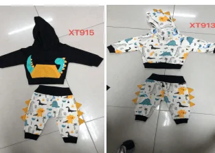 Toddler Baby Round Collar Hoodie Infant Long Sleeve Long Pants Suit Dinosaur Printing Two-pieces Set