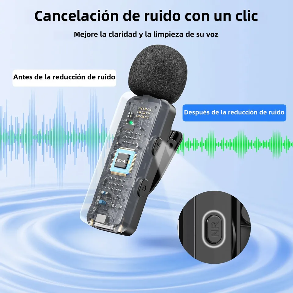 Micrófono de solapa inalámbrico BOYA BY-V3 con cancelación de ruido y recargable para iPhone Android, cámaras, streaming y vlogs 5