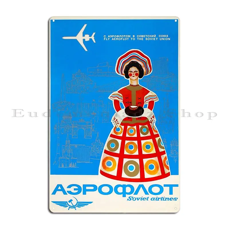 Aeroflot Soviet Airlines Vintage Travel Poster Metal Sign Retro Home Garage Living Room Character Tin Sign Poster