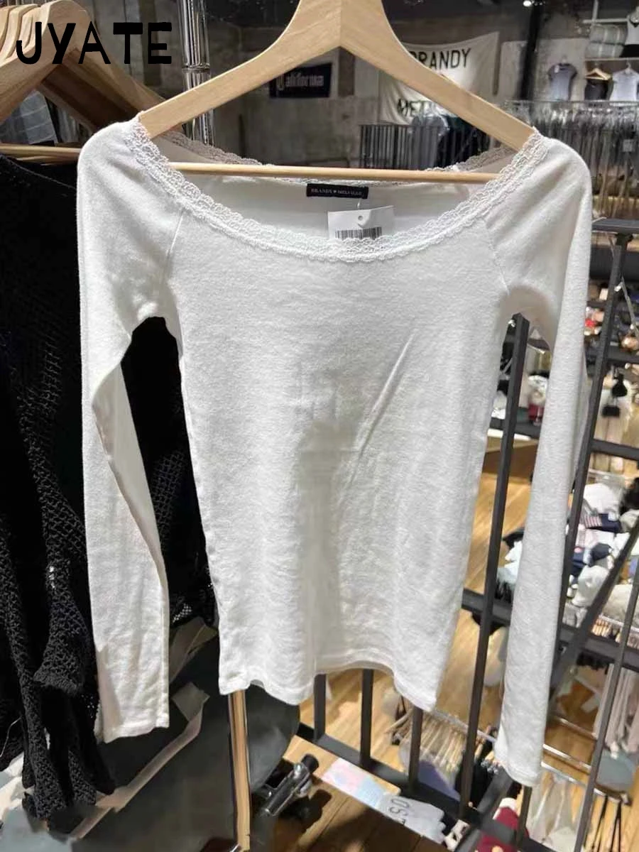 

Сексуальные хлопковые футболки с длинными рукавами и разрезом на шее, женские новые милые повседневные уличные футболки с кружевной отделкой, одежда в стиле Харадзюку, шикарные милые футболки Y2K